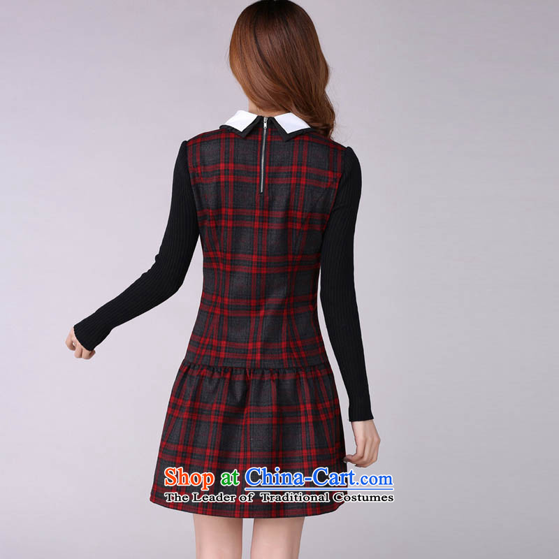 Coveted New Fall/Winter Collections retro style sub-thick sister institute to increase women's code long-sleeved dresses in red and gray grid XXXL 2,166 brassieres recommended weight of 170 percent, indulge (tanai) , , , shopping on the Internet