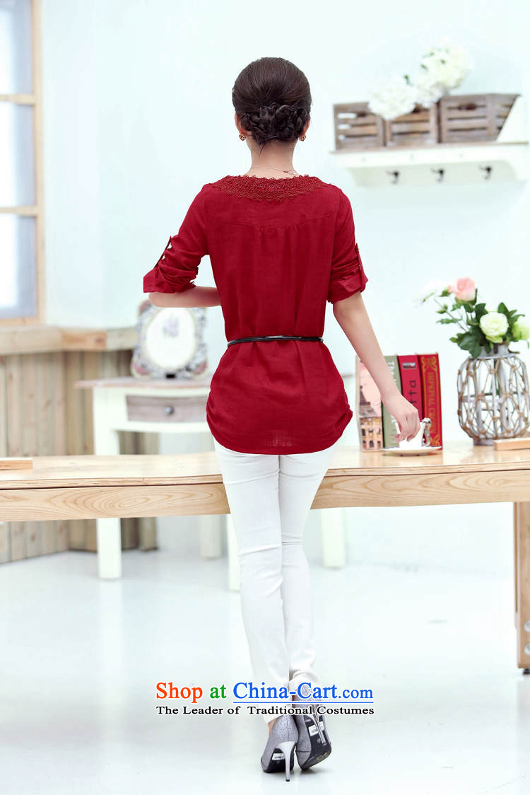 El-ju 2015 Autumn Yee Nga new high-code female characteristics lace cotton linen shirt YY6283 RED L picture, prices, brand platters! The elections are supplied in the national character of distribution, so action, buy now enjoy more preferential! As soon as possible.