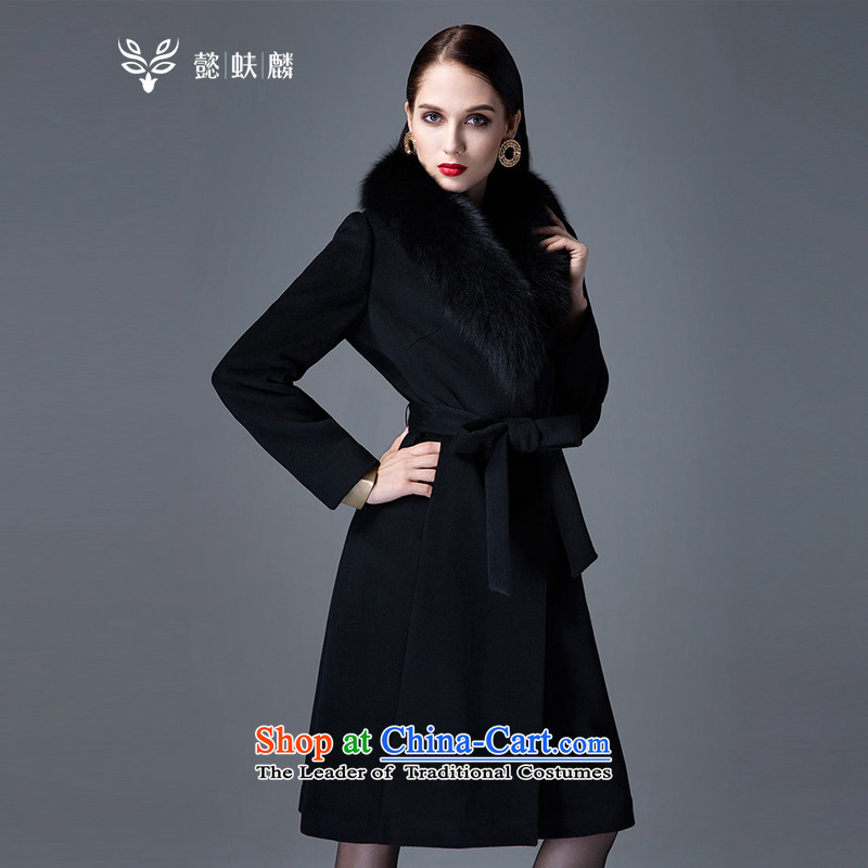 Headquarters or Chu 2015 Fall_Winter Collections new woolen coat girl in long hair black jacket? Fox for genuine Gross Gross black cloak??XXL