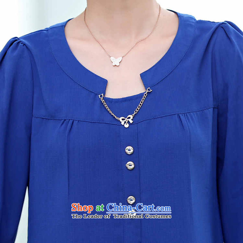 El-ju 2015 Autumn Yee Nga new version of the greater number of korea thick sister MM long-sleeved shirt, Ms. chiffon shirt shirt YY6280 blue XXXL, el-ju Yee Nga shopping on the Internet has been pressed.