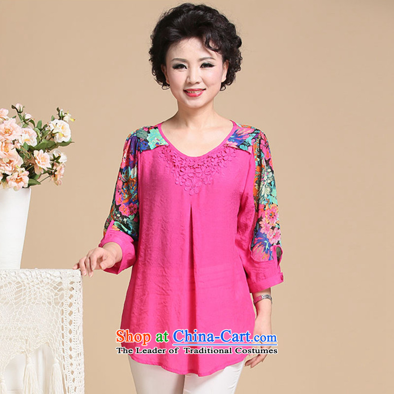 Spring 2015 new cotton linen to increase women's code of older women in sleeve T-shirt with elegance to the mother of 7 sleeveless shirt that red XL, beautiful believers shopping on the Internet has been pressed.
