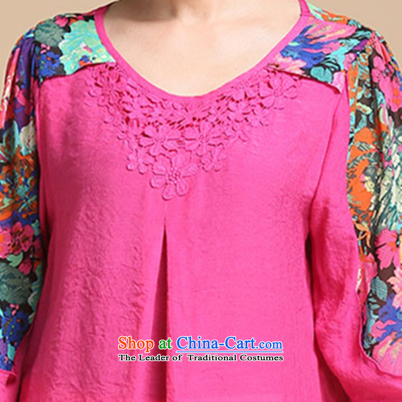 Spring 2015 new cotton linen to increase women's code of older women in sleeve T-shirt with elegance to the mother of 7 sleeveless shirt that red XL, beautiful believers shopping on the Internet has been pressed.