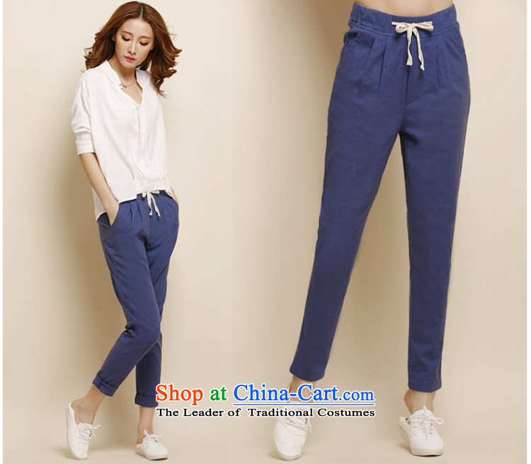 Morning to load the new 2015 Autumn Korean Version to increase women's code thick mm loose wild linen pants casual pants video thin Harun trousers cotton linen pants trousers Castor Denim blue 5XL( recommendations 170-185 catty) Picture, prices, brand platters! The elections are supplied in the national character of distribution, so action, buy now enjoy more preferential! As soon as possible.