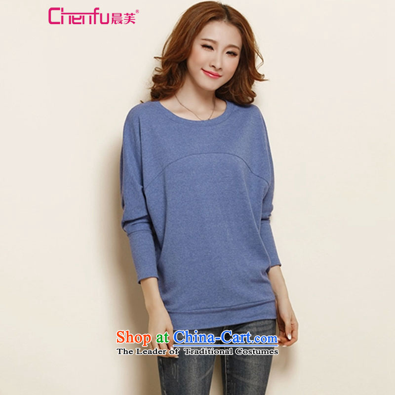 Morning to load the new 2015 Autumn Korean Version to increase women's code thick mm long-sleeved T-shirt female long loose bat sleeves shirt Denim blue blouse, forming the basis for 190-210), Jin 5XL( morning to , , , shopping on the Internet
