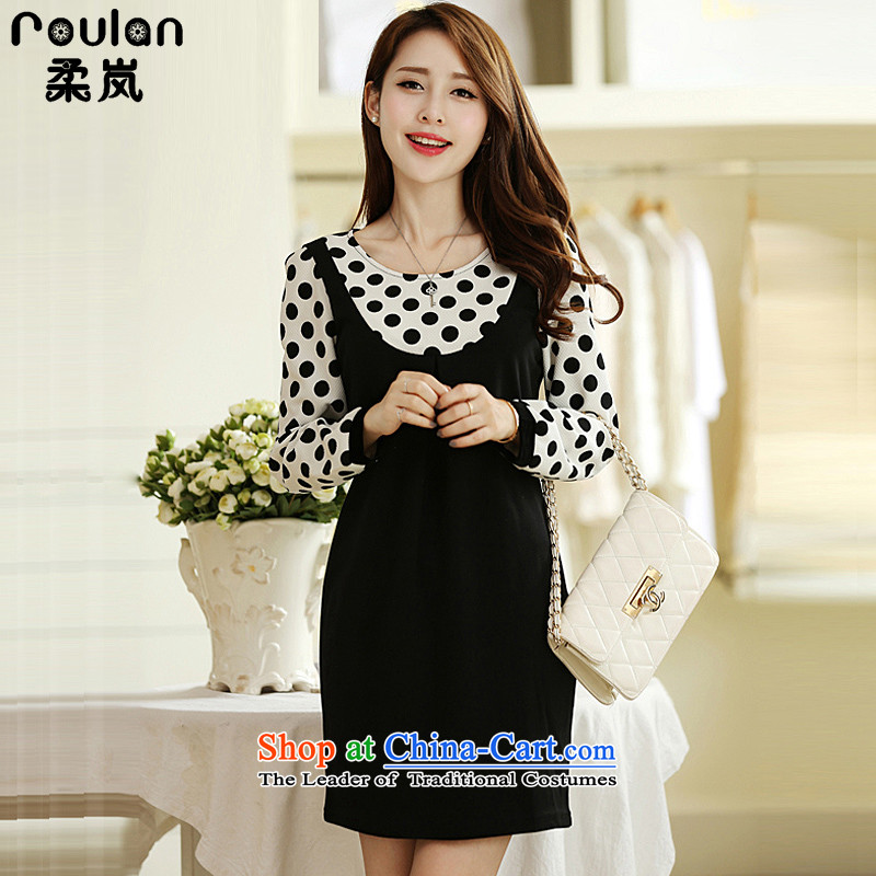Sophie sponsors to increase women's thick MM2015 codes fall for women new Korean female wave point long-sleeved dresses??XXXL 2684 Black