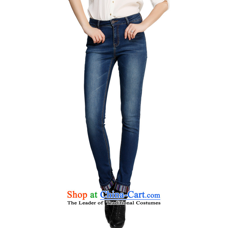 Crescent set larger female spring 2015 New Product jeans thick MM larger ladies pants thick sister 3 feet deep blue trousers and slender video 31, Crescent set , , , shopping on the Internet