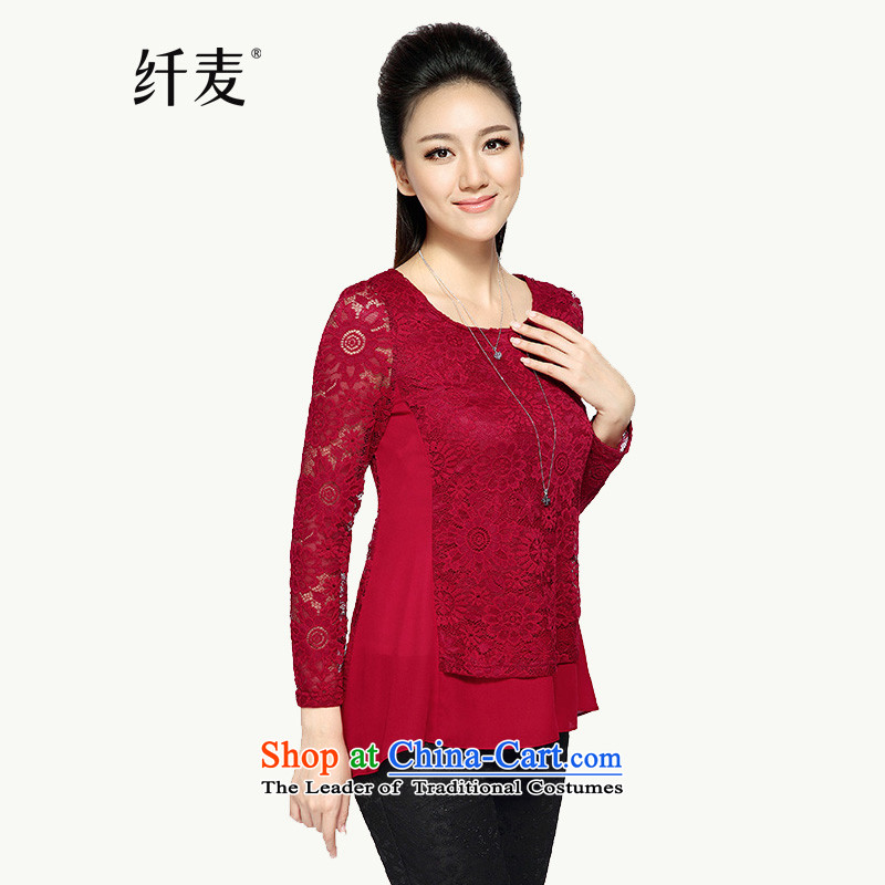The former Yugoslavia Migdal Code women 2015 Autumn new women thick mm winter chiffon lace loose larger t-shirts, forming the Netherlands 200 catties thick sister 43392 Red pre-sale 12.12?6XL Shipment