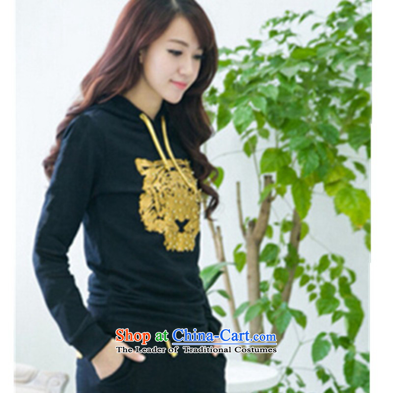 2015 new women's early autumn large kit fat mm package to increase long-sleeved leisure Korean American sports wear sweater large fat mm Spring Kit black gold XXXL, smity minor shopping on the Internet has been pressed.