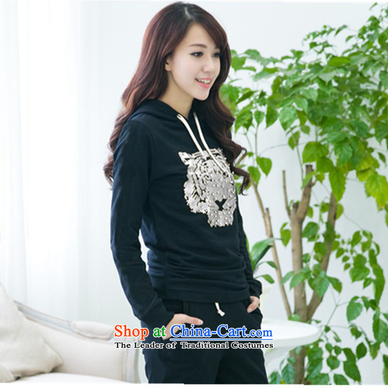 2015 new women's early autumn large kit fat mm package to increase long-sleeved leisure Korean American sports wear sweater large fat mm Spring Kit black gold XXXL, smity minor shopping on the Internet has been pressed.