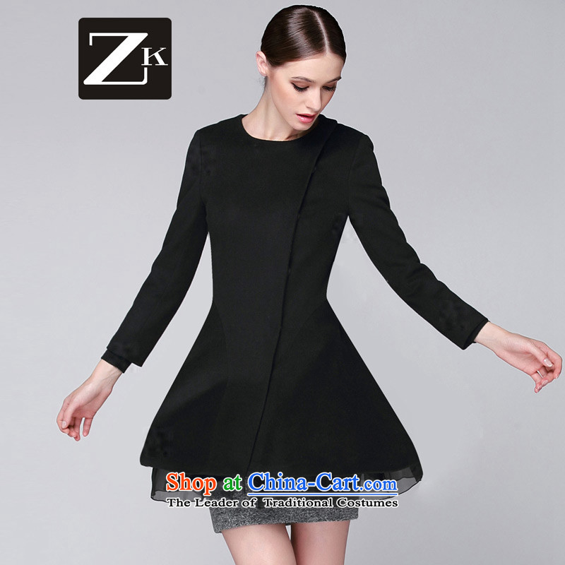 Zk Women 2015 autumn and winter new gross? coats that long long-sleeved jacket is dark hair clip black?S