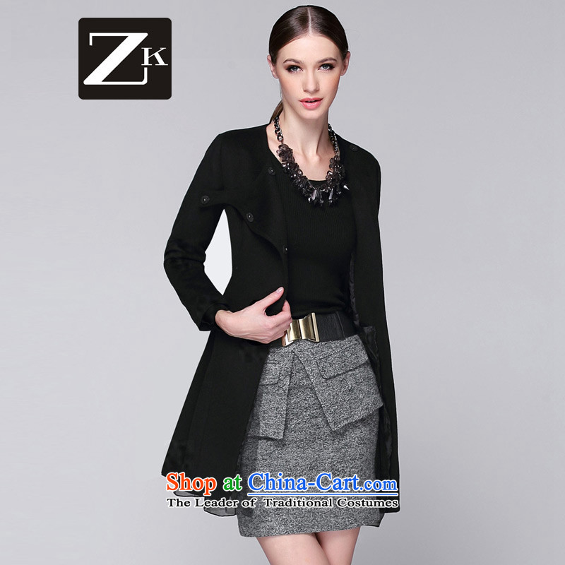 Zk Women 2015 autumn and winter new gross? coats that long long-sleeved jacket is dark hair clip black S,zk,,, shopping on the Internet
