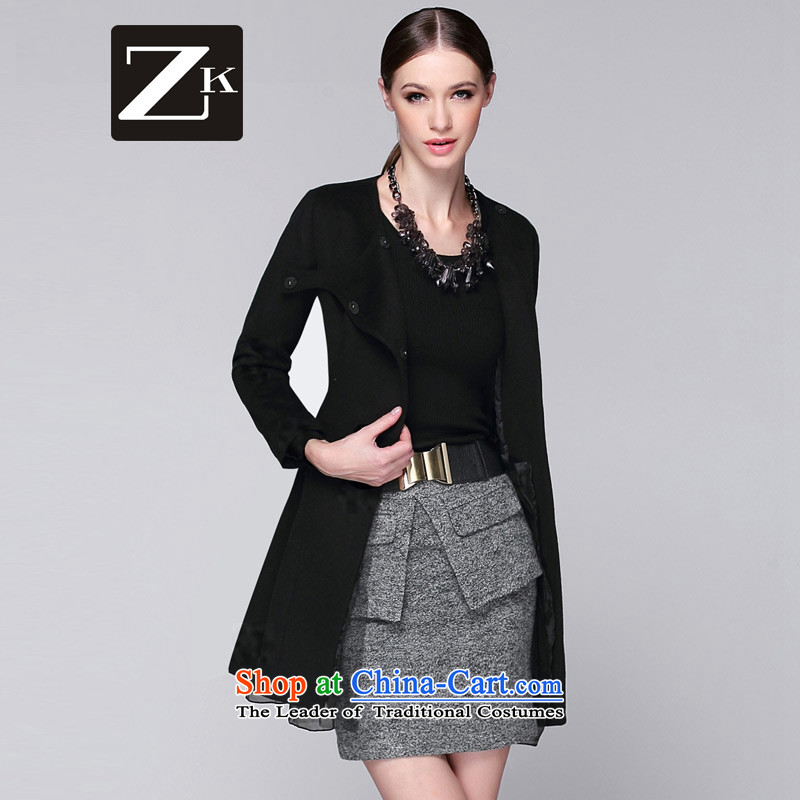 Zk Women 2015 autumn and winter new gross? coats that long long-sleeved jacket is dark hair clip black S,zk,,, shopping on the Internet