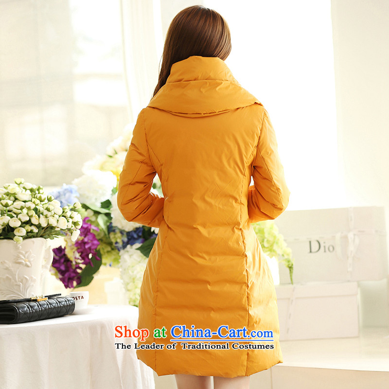The Director of genuine to increase women's code mm2015 thick winter clothing in the new SISTER Thick Long feather stylish quality thick downcoat S5025  4XL, of yellow (smeilovly staff shopping on the Internet has been pressed.)
