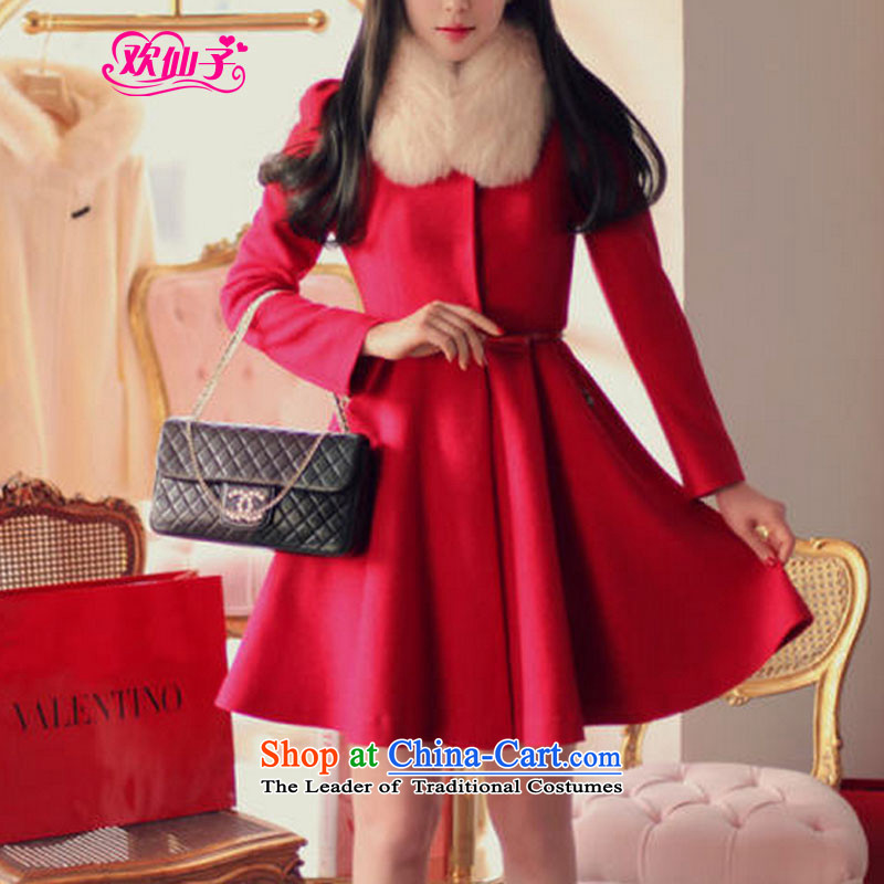 However beautiful autumn and winter 2015 new gross coats red white hair? Neck Jacket_Korean version of red petticoat princess M