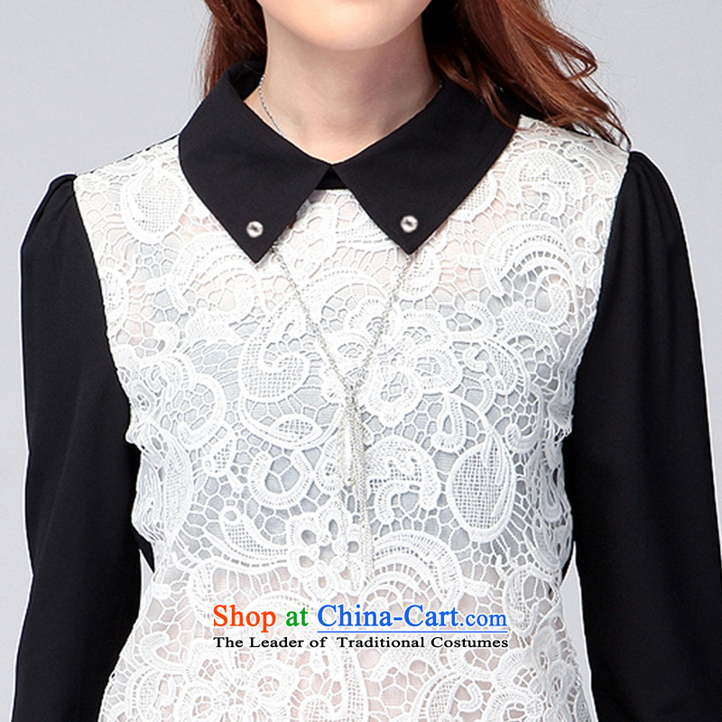 So clearly to xl female thick mm autumn 2014 new boxed lapel of long-sleeved shirt stitching lace shirt video picture color 3XL, thin 6133 pixels (smeilovly staff) , , , shopping on the Internet