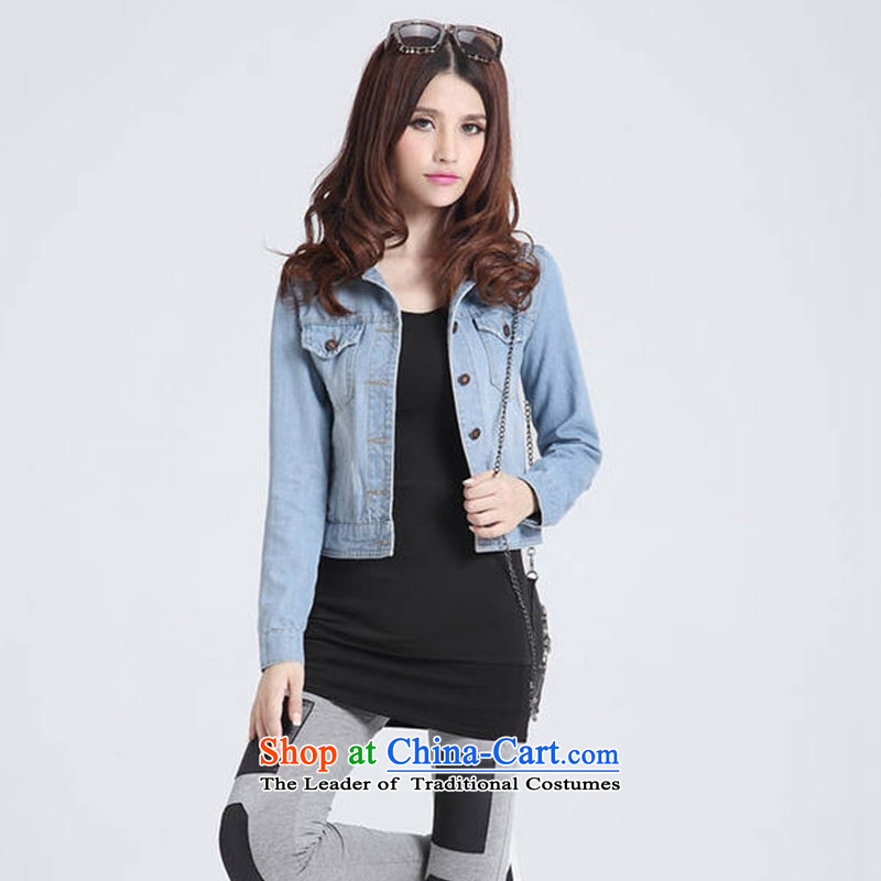 Hei Princess Korean arsenal large stylish women wild beauty video thin solid-colored jeans jacket W20581 light blue for larger 2XL 130 catties, Hei Princess slaves following shopping on the Internet has been pressed.