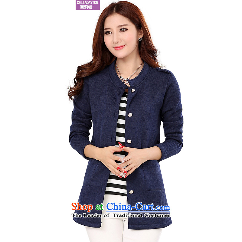 Szili Clinton larger women 2014 mm thick autumn new_ long cardigan thick wool coat to the increase of 200 catties thick sister Sau San blue jacketL