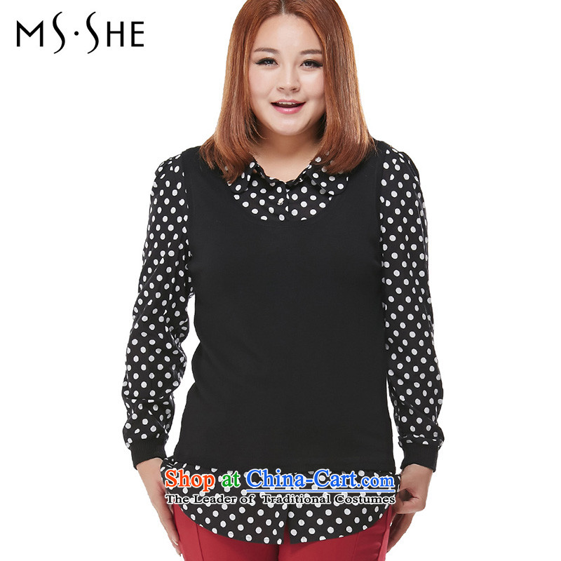 Msshe xl women 2015 Autumn new graphics thin stitching leave two Sleek and versatile Long-sleeve 7913 Black 4XL, Susan Carroll, the poetry Yee (MSSHE),,, shopping on the Internet
