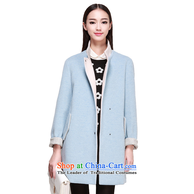 Of the 2015 Winter New Lai-wool is the auricle coats that long hair? jacket girl child light blue?M