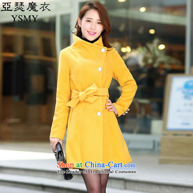 Arthur magic yi2015 Autumn new for women Korean single row is long a wool coat thin hair? Graphics Sau San jacket female yellowXXL