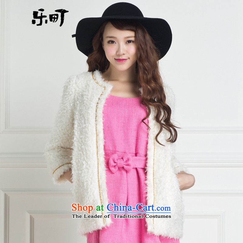 Lok-machi 2015 winter clothing new date of female 7 cuff sweet whiteL CWAA44113 Coats
