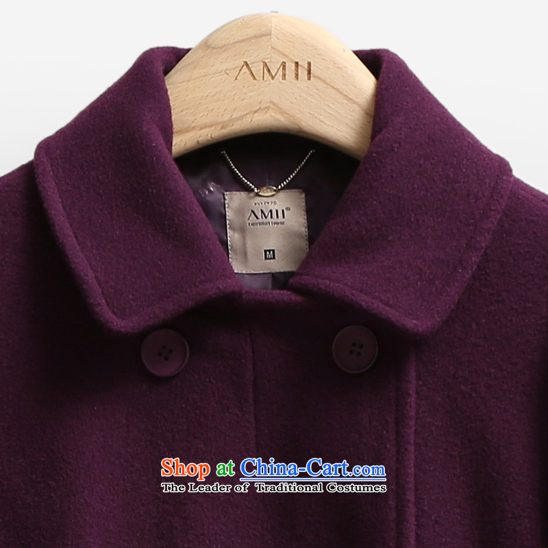 (amii minimalist- 2015 new products reverse collar double-plug-bag long wool a wool coat 11440694 XL,AMII,,, Purple Shopping on the Internet