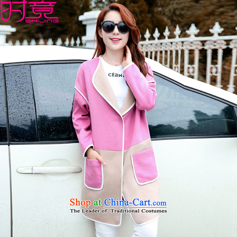 ?2015 Autumn and Winter, replace the Korean version of the girl in the body of the decoration temperament, wool a wool coat W8919 pink?M