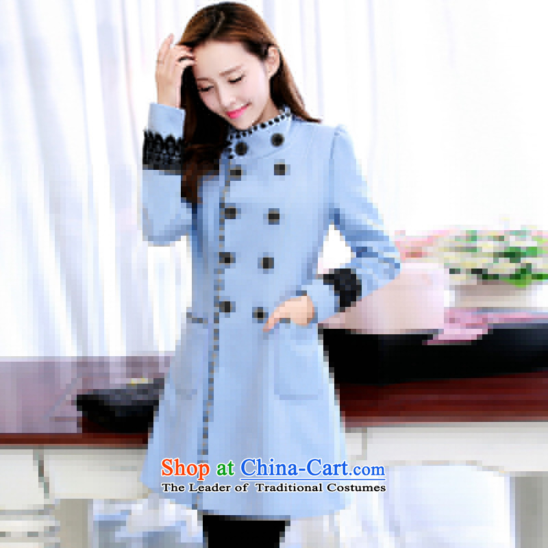 Even with the new 2015 Autumn Korean Antique Lace double-collar girls are decorated in gross W8917 aqua-blue coat? , L, even (SHIJING) , , , shopping on the Internet