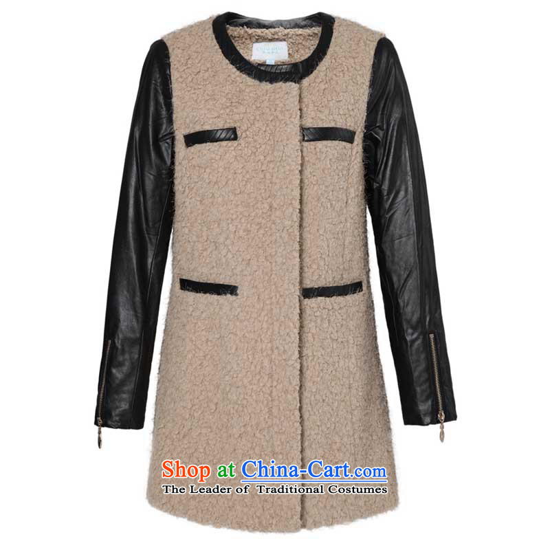 Chaplain who women's stylish and elegant PU stitching round-neck collar long-sleeved rough? long coats 1341C122241 in brown, beige 165/L, chaplain who has been pressed shopping on the Internet