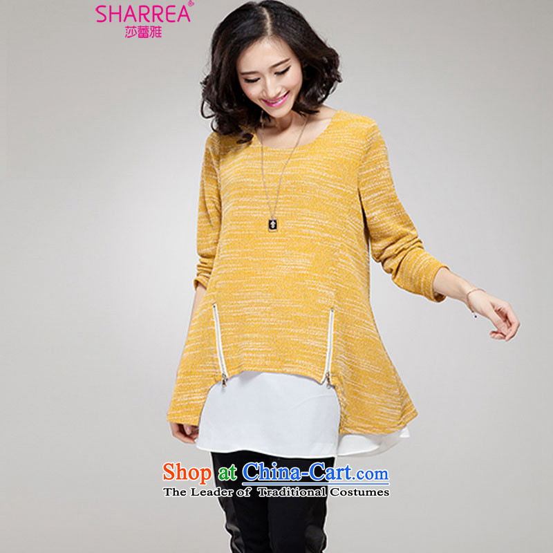 Sarah ya   2014 autumn and winter, large Fat MM long-sleeved zipper knitted dresses 0742 Yellow XL, Sarah (SHARREA) , , , shopping on the Internet
