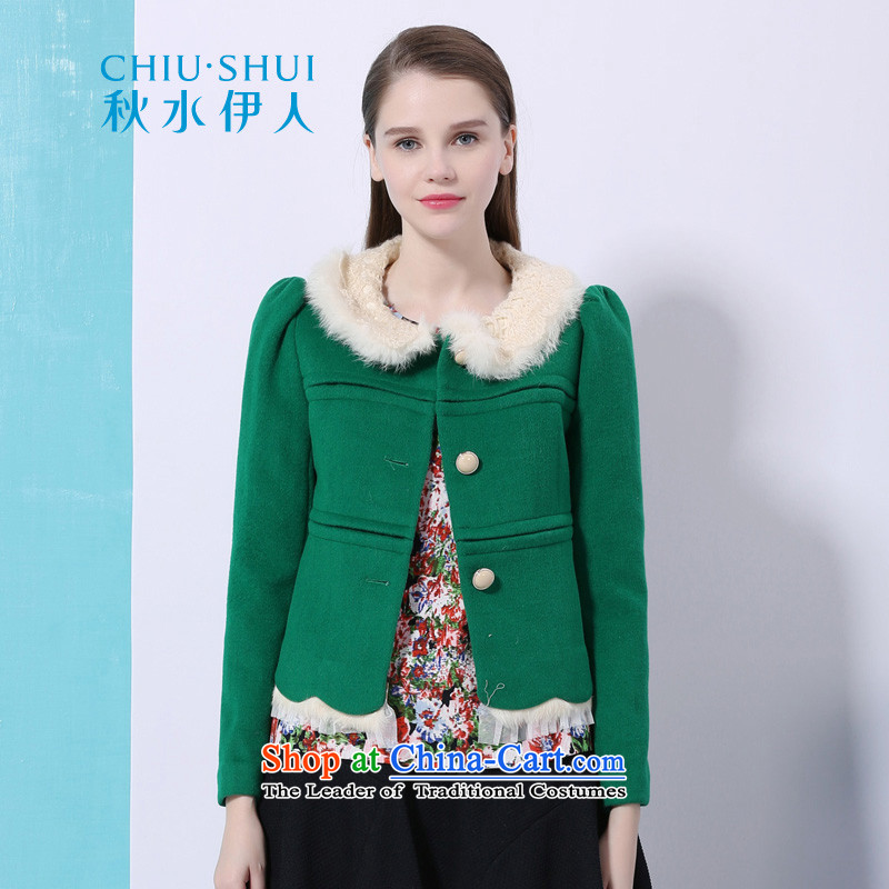 Chaplain who won the short version of the sweet wool rabbit hair? Jacket coat collar 1342F120212  170_XL Bright Green