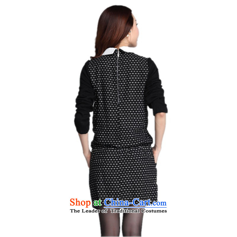 C.o.d. Package Mail to women's dresses Korean OL commuter lapel temperament Sau San knitting dress stamp forming the long-sleeved? skirts gross large white dot graphics thin skirts XL , paras. 125-140 of the land is still El Yi shopping on the Internet ha