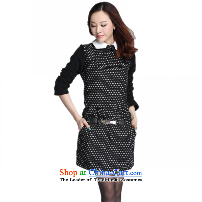 C.o.d. Package Mail to women's dresses Korean OL commuter lapel temperament Sau San knitting dress stamp forming the long-sleeved? skirts gross large white dot graphics thin skirts XL , paras. 125-140 of the land is still El Yi shopping on the Internet ha