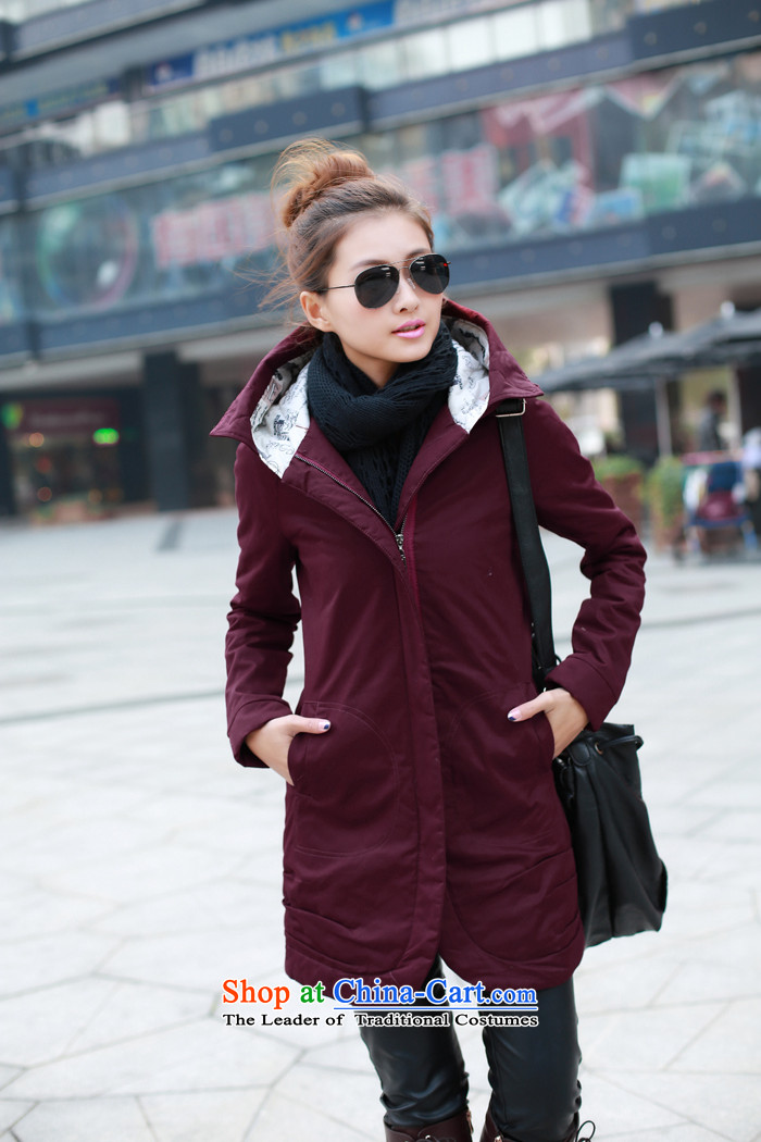 Tang Xin autumn and winter load new Korean womens cotton Sau San smart  casual dress code large cotton coat in the medium to long term, wine red  _801 XXL