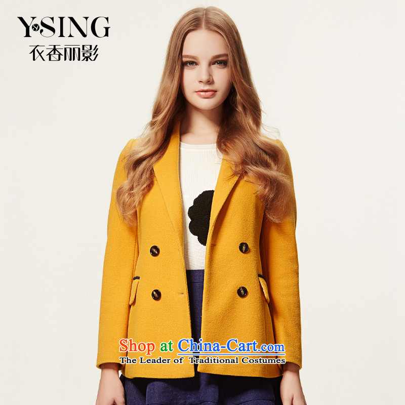 Hong Lai Ying 2015 winter clothing new minimalist classic colors to suit collar workers in the collision of long-sleeved jacket 9481706 gross? Yellow _61_ L