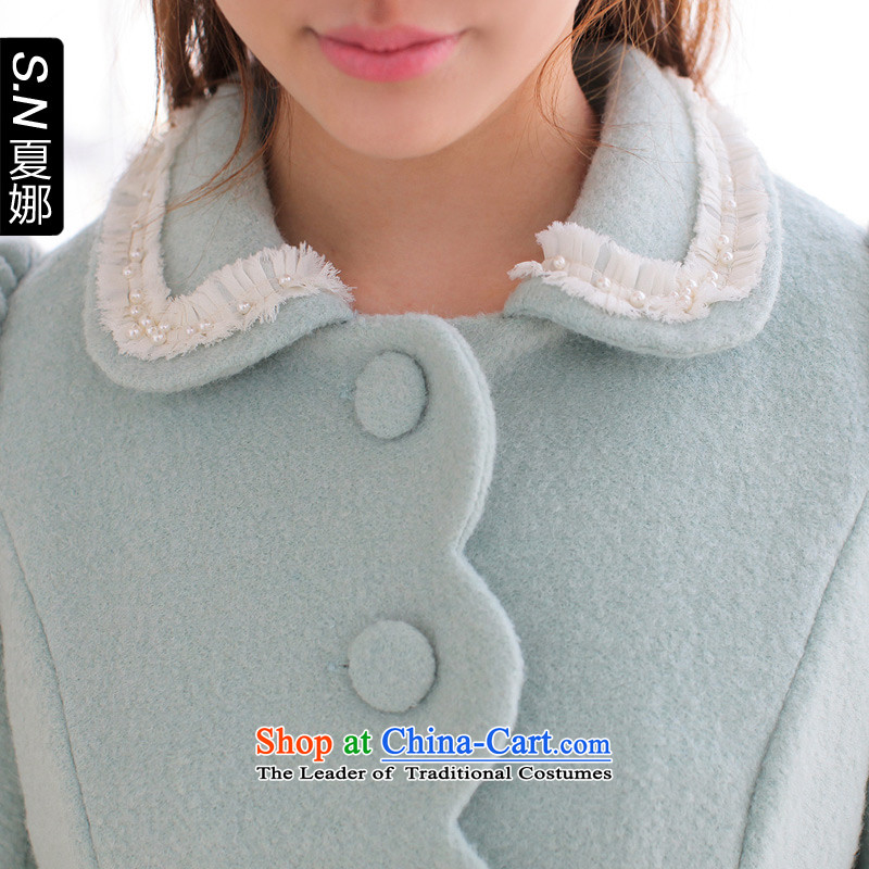 Ha-na 2014 autumn and winter new a wool coat blue collars in single row is long hair? coats Sha Green , L, Ha-na (shinena) , , , shopping on the Internet
