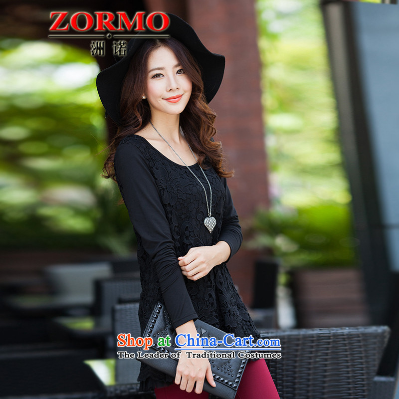  The Korean version of the female ZORMO thick mm plus lint-free large thick lace forming the shirt, autumn and winter long-sleeved T-shirt with round collar female black XXXL,ZORMO,,, shopping on the Internet