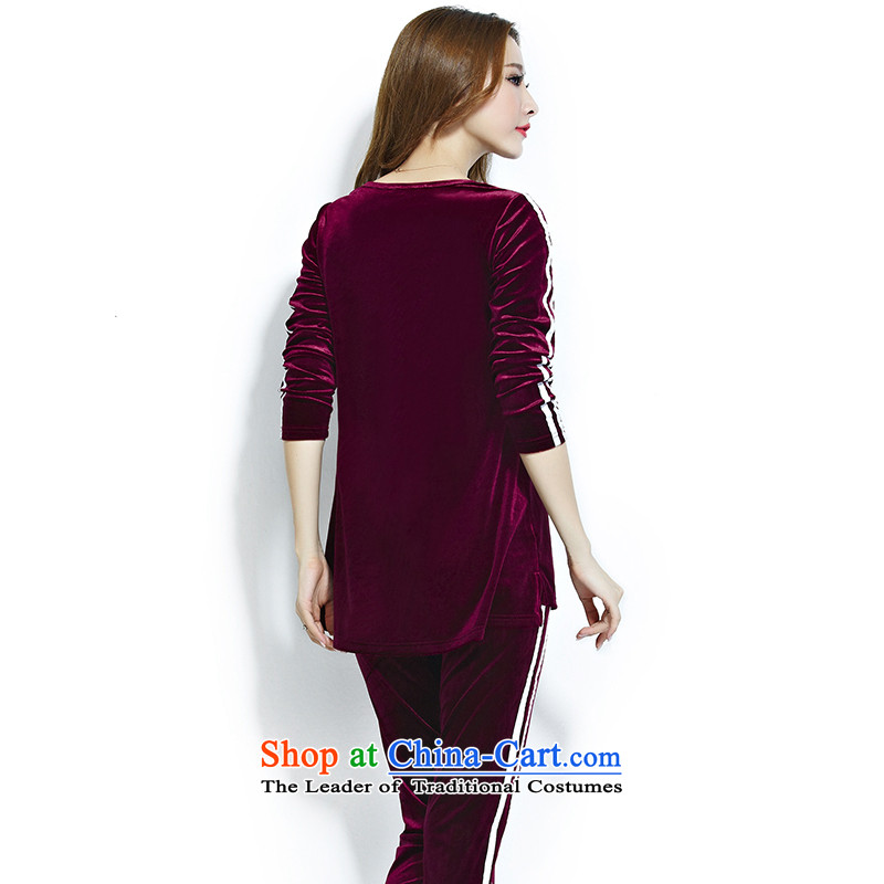 Ink marks the new Korean style of autumn and winter larger ladies casual sports suits streaks Sau San video thin velvet sweater pants and two piece agreed by the wine red 140-155 recommended), Jin 2XL( ink marks , , , shopping on the Internet