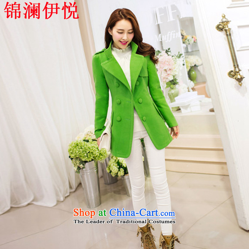 The world of Kam Yuet 2014 Korean autumn and winter new new product, double-ni-coats gross? jacket irregular OL commuter in long hair? The Green Jacket?L