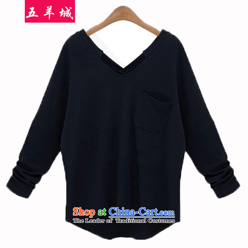 Five Rams City larger female autumn and winter long-sleeved T-shirts to intensify the thick sister leisure wear shirts extra liberal women's 200 jin long-sleeved T-shirt 014 Black5XL_ recommendations about 200