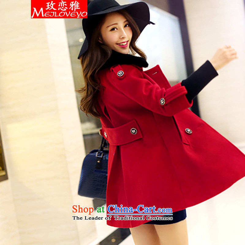 The land in the winter of 2015, new stylish cloak nagymaros for a wool coat threads of the sleeve jacket coat? female gross 6045 Red?XXL