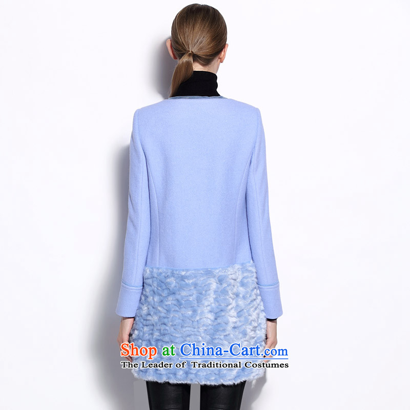 Zk flagship store 2014 autumn and winter female new gross? in Europe long coat small incense wind gross coats light blue M,zk,,,? Online Shopping