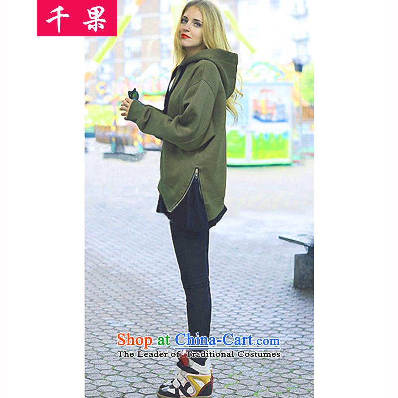 Thousands of autumn 2015 a new fruit of Western liberal cap sweater in MM thick long female video jacket thick MM to xl leisure sweater 651 Black 5XL, QIANGUO fruit (thousands) , , , shopping on the Internet