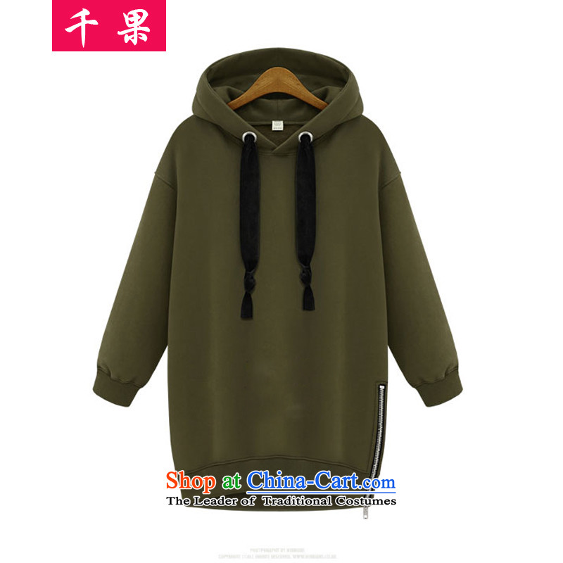 Thousands of autumn 2015 a new fruit of Western liberal cap sweater in MM thick long female video jacket thick MM to xl leisure sweater 651 Black 5XL, QIANGUO fruit (thousands) , , , shopping on the Internet