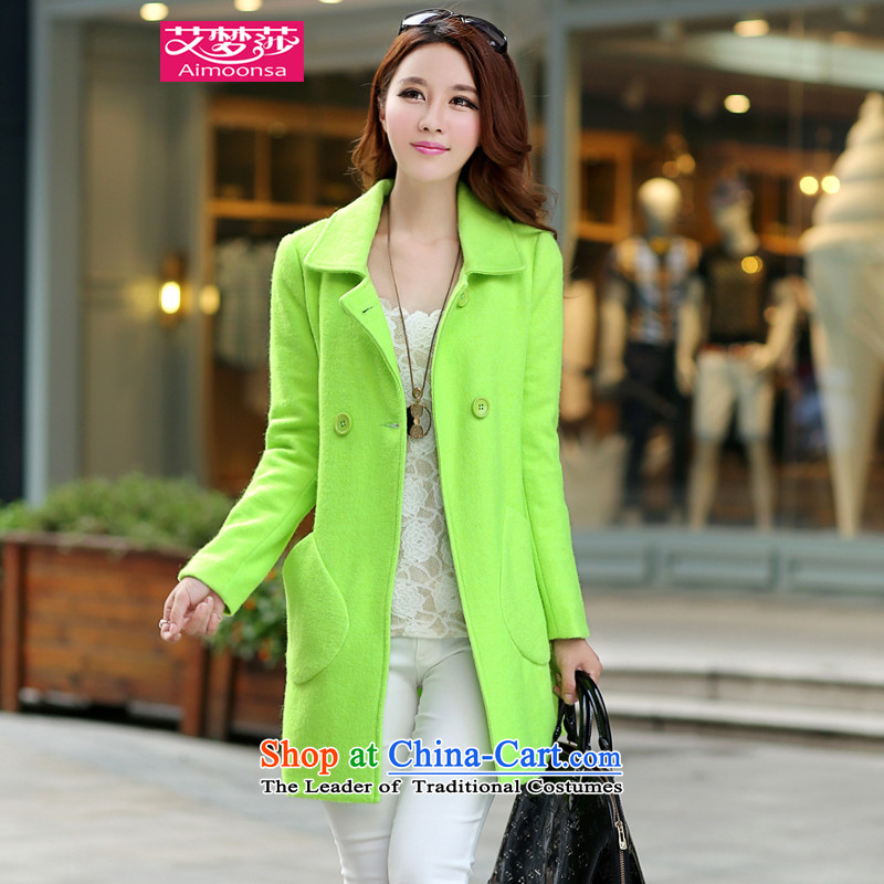 2015 Autumn and winter aimoonsa Korean version of the new roll collar double row is long wool coat? coats? female stylish temperament leisure rose m,aimoonsa,,, shopping on the Internet