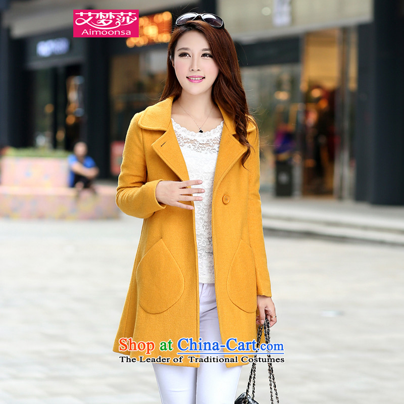 2015 Autumn and winter aimoonsa Korean version of the new roll collar double row is long wool coat? coats? female stylish temperament leisure rose m,aimoonsa,,, shopping on the Internet