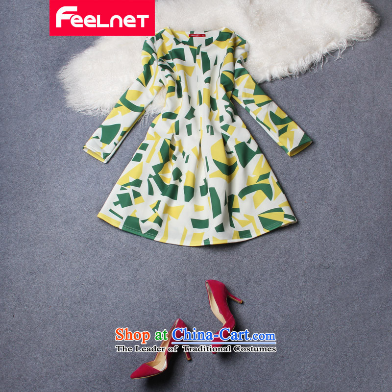 Install the latest autumn and winter feelnet2015_ larger female thick Korean literature in Europe mm video thin xl dresses 2,188 large yellow green 4XL
