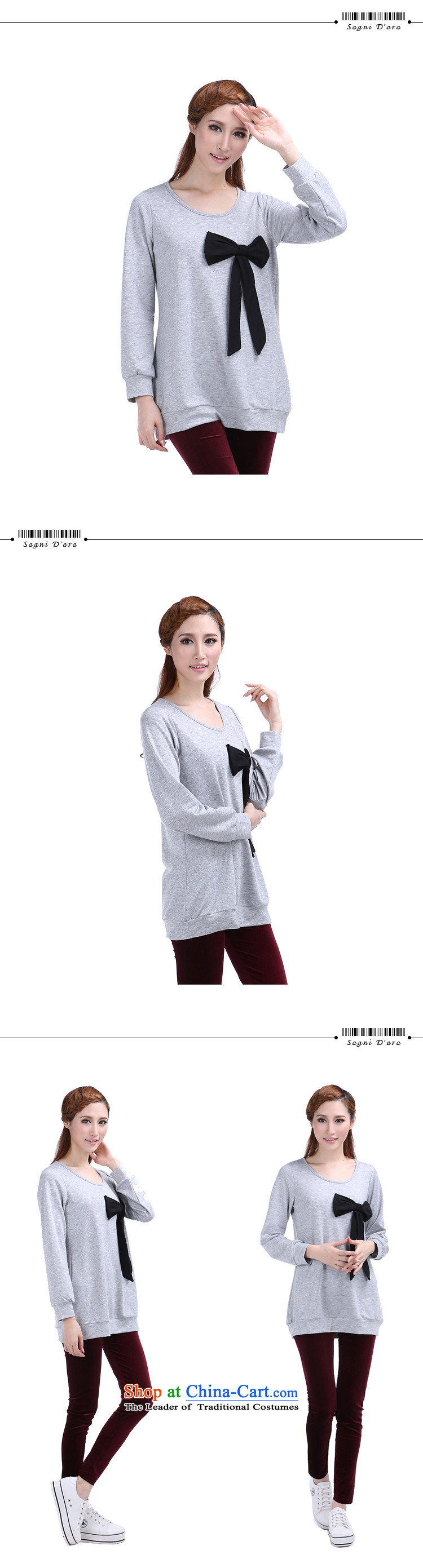 Shani Flower Lo 200 catties larger women 2014 Autumn replace twine bow knot loose video slender long-sleeved T-shirt, light gray 4XL Photo 6370, prices, brand platters! The elections are supplied in the national character of distribution, so action, buy now enjoy more preferential! As soon as possible.