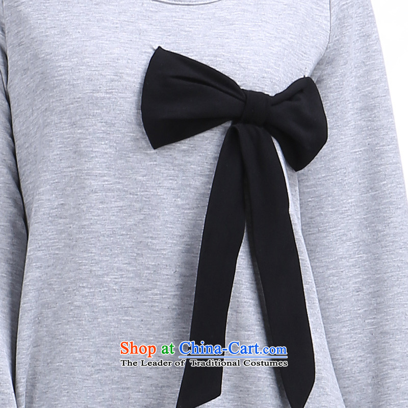 Shani Flower Lo 200 catties larger women 2014 Autumn replace twine bow knot loose video slender long-sleeved T-shirt, light gray 4XL, 6370 Shani Flower (D'oro) sogni shopping on the Internet has been pressed.