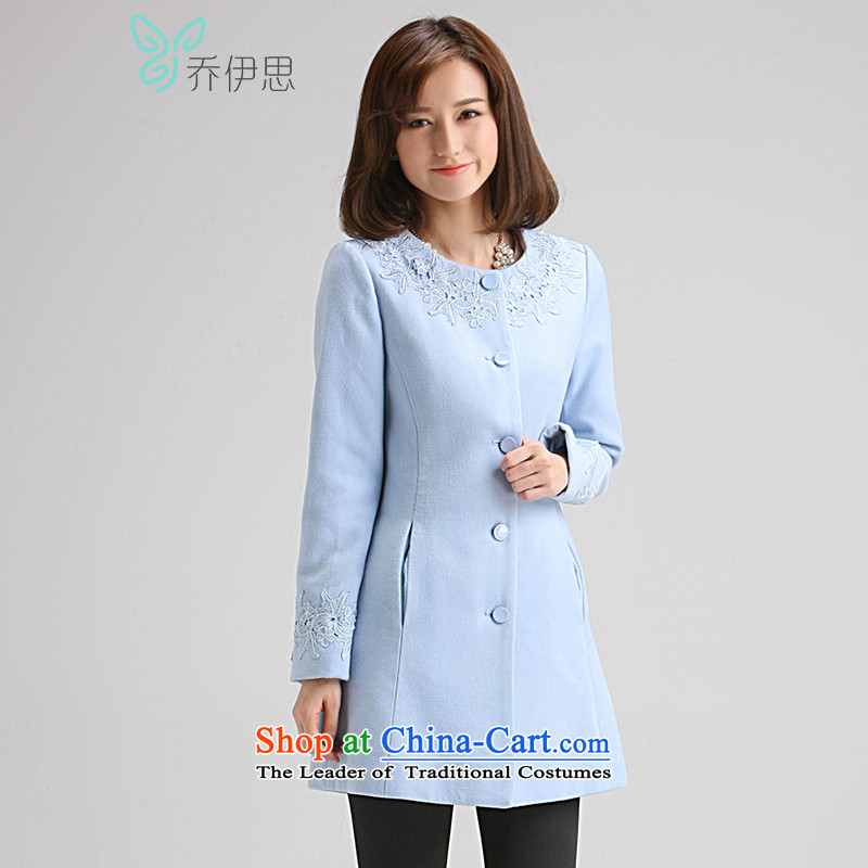 The League of Joe autumn and winter female lace stitching in Ms. long neck hair so Sau San jacket JL442011 light blue M ndjoy (la jooe shopping on the Internet has been pressed.)
